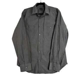 Hugo Boss BOSS Mens Gray Button Front Shirt Long Sleeve Dual Pocket Size L